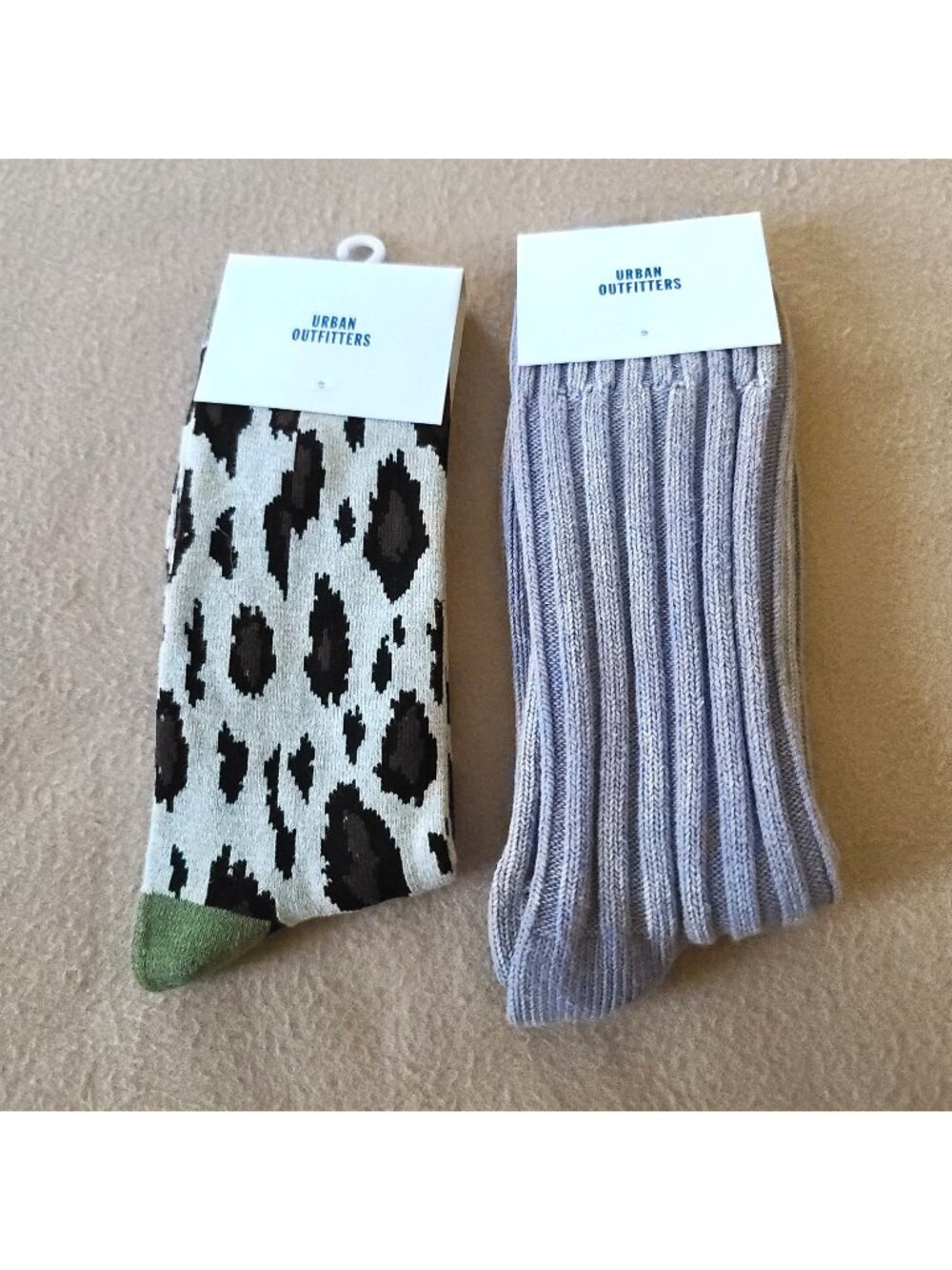2 Pairs Urban Outfitters Crew Socks One Size Unisex Animal Print + Acid Wash NEW